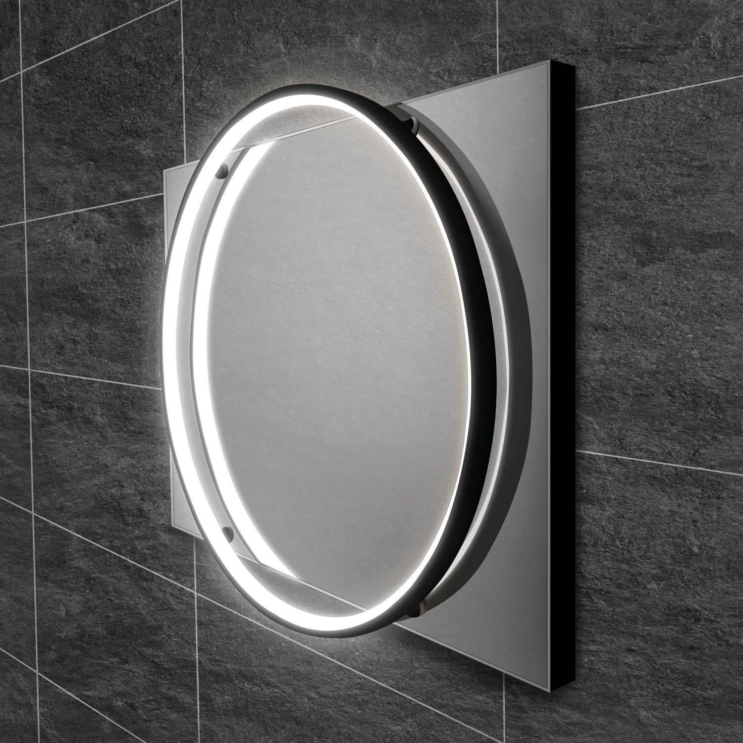 HiB Solas 50 LED Bathroom Mirror With Black Frame 1 HiB Solas 50 LED Bathroom Mirror With Black Frame
