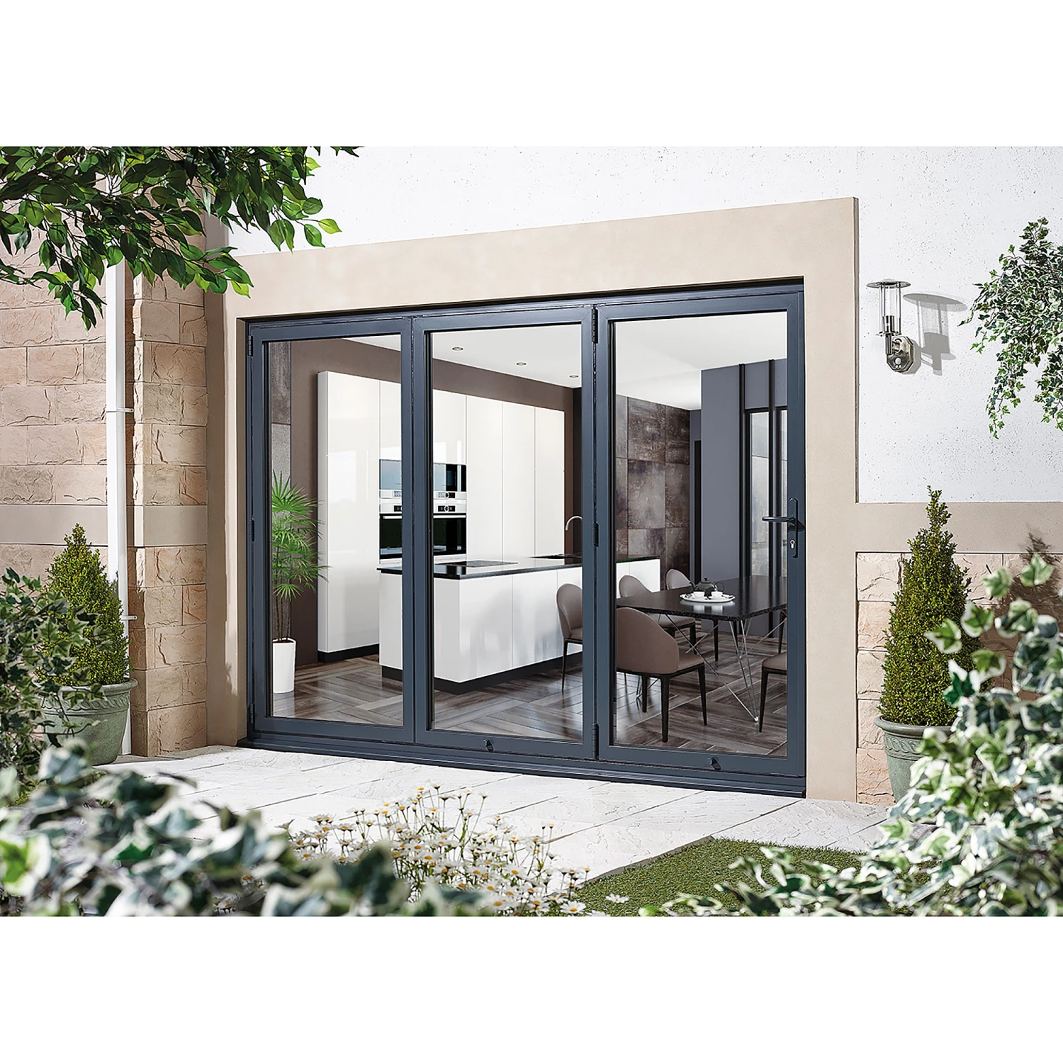 AluVu External Glazed Folding-Sliding Pre-Finished Doors Right Sliding Anthracite Grey 3 AluVu External Glazed Folding-Sliding Pre-Finished Doors Right Sliding Anthracite Grey - Image 3
