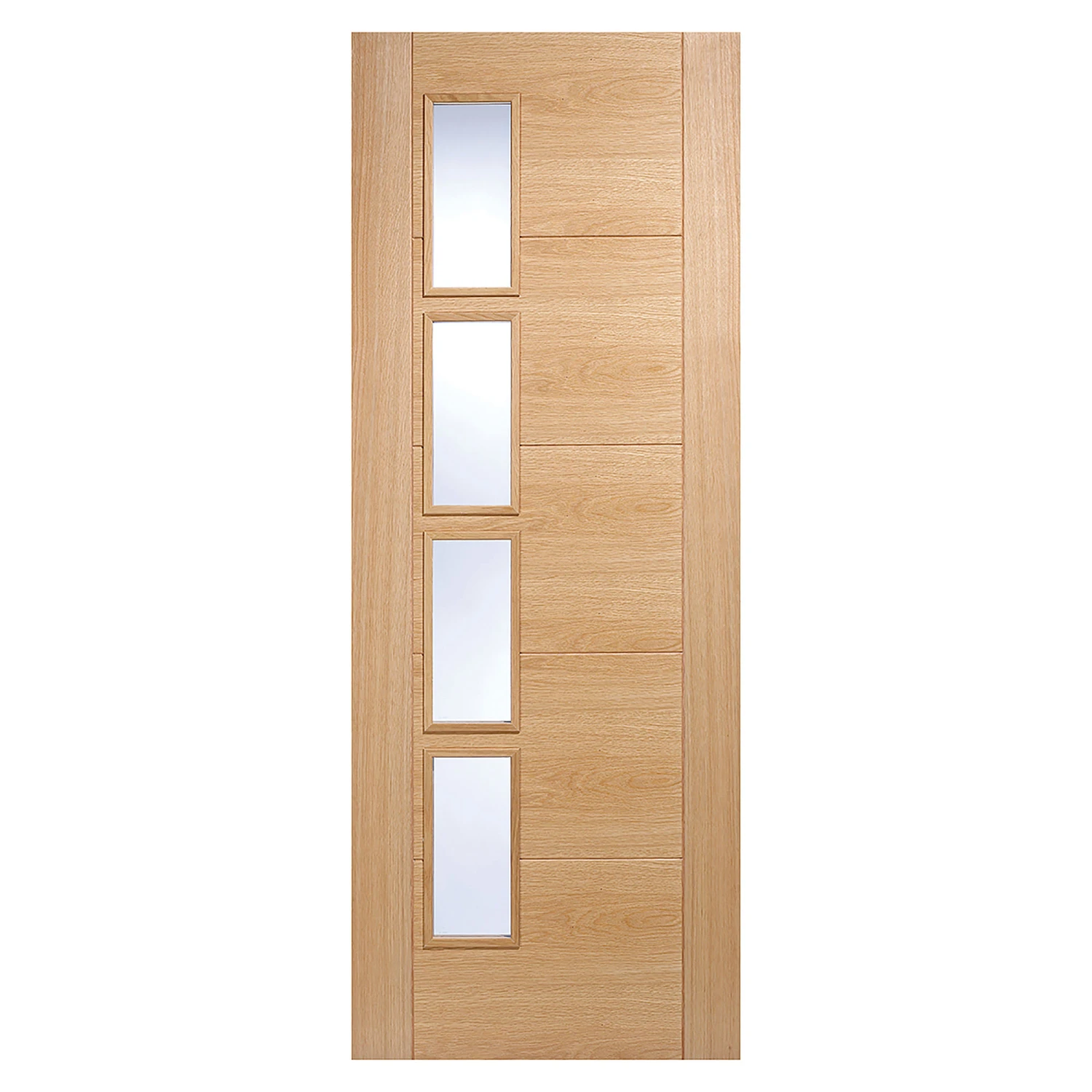 Vancouver 4-Light Offset Pre-Finished Clear Glazed Oak Door 1 Vancouver 4-Light Offset Pre-Finished Clear Glazed Oak Door