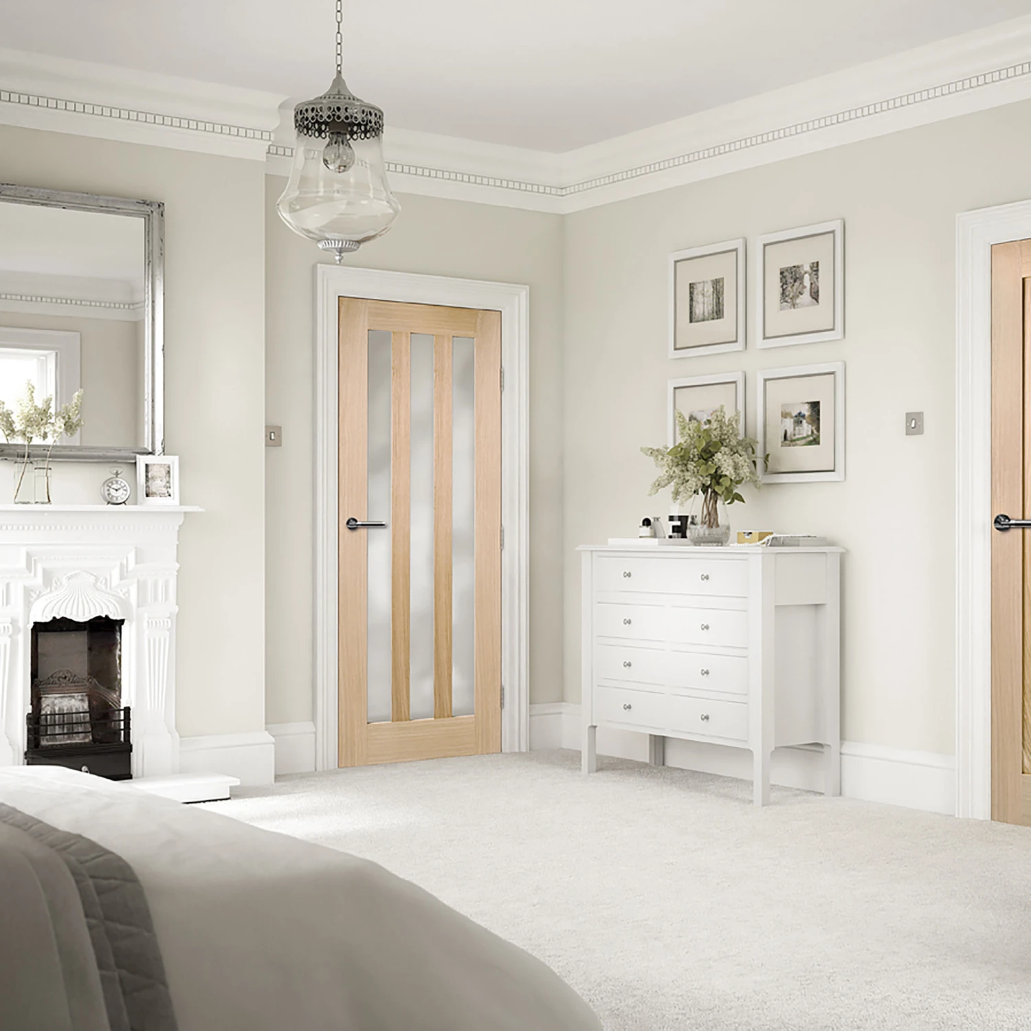 Utah 3-Light Unfinished Frosted Glazed Internal Oak Door 2 Utah 3-Light Unfinished Frosted Glazed Internal Oak Door - Image 2